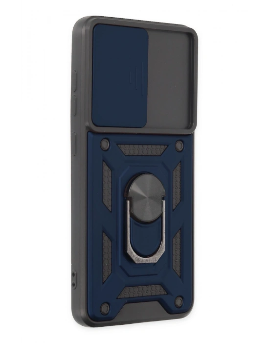 Newface Samsung Galaxy S21 FE Kılıf Pars Lens Yüzüklü Silikon - Lacivert