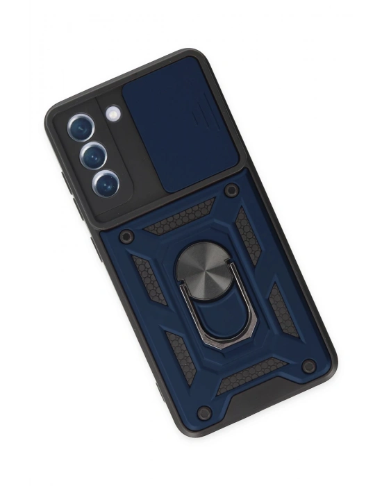 Newface Samsung Galaxy S21 FE Kılıf Pars Lens Yüzüklü Silikon - Lacivert