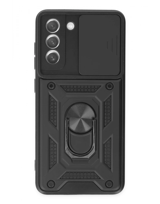 Newface Samsung Galaxy S21 FE Kılıf Pars Lens Yüzüklü Silikon - Siyah