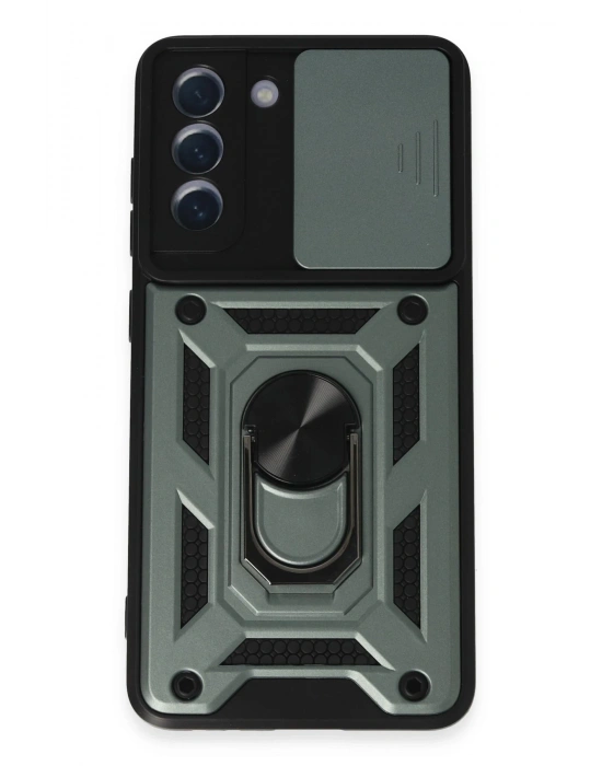 Newface Samsung Galaxy S21 FE Kılıf Pars Lens Yüzüklü Silikon - Yeşil