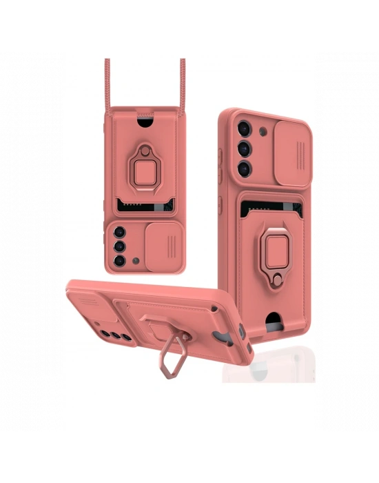 Newface Samsung Galaxy S21 FE Kılıf Zuma Kartvizitli Yüzüklü Silikon - Pembe