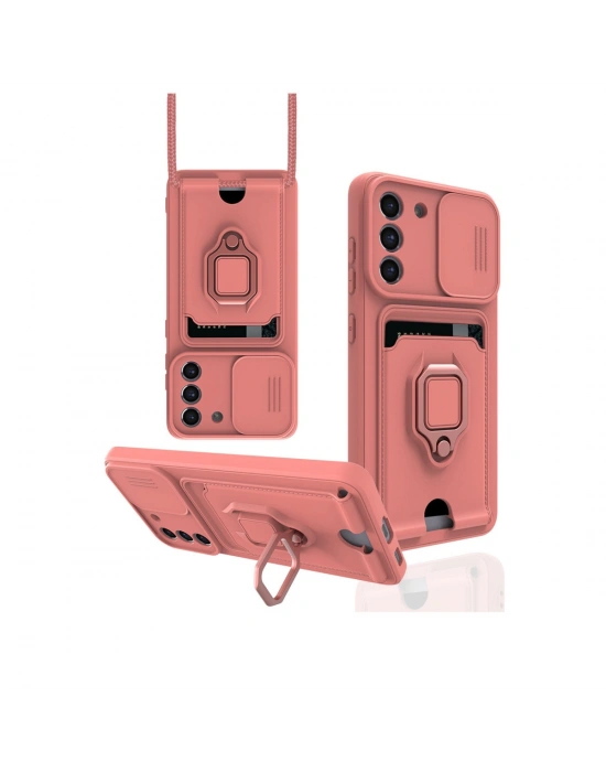 Newface Samsung Galaxy S21 FE Kılıf Zuma Kartvizitli Yüzüklü Silikon - Pembe