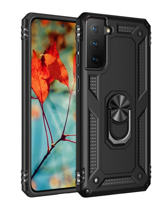 Newface Samsung Galaxy S21 Kılıf Sofya Yüzüklü Silikon Kapak - Siyah