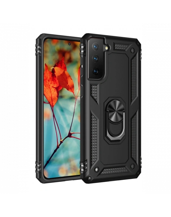 Newface Samsung Galaxy S21 Kılıf Sofya Yüzüklü Silikon Kapak - Siyah