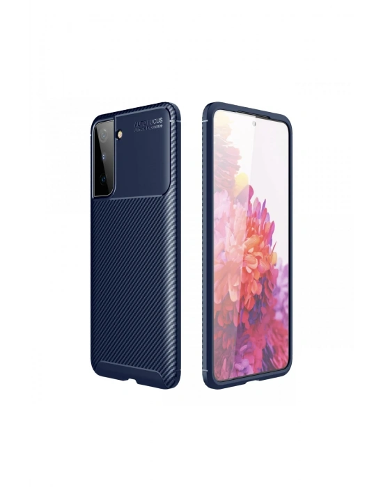 Newface Samsung Galaxy S21 Plus Kılıf Auto Focus Karbon Kapak - Lacivert