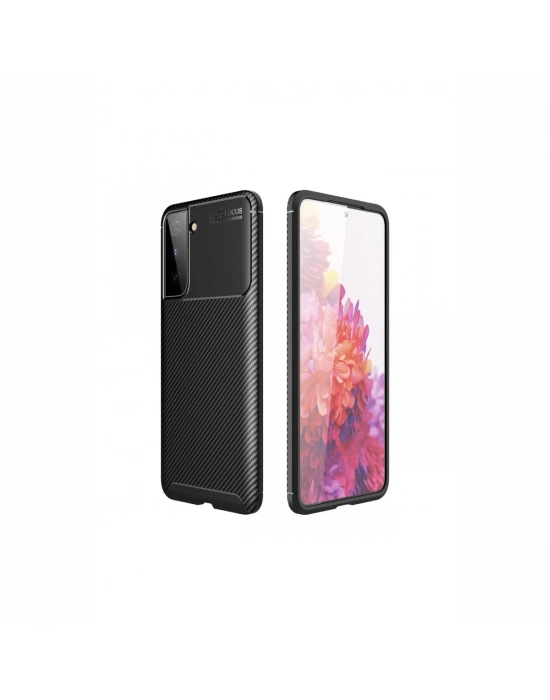 Newface Samsung Galaxy S21 Plus Kılıf Auto Focus Karbon Kapak - Siyah
