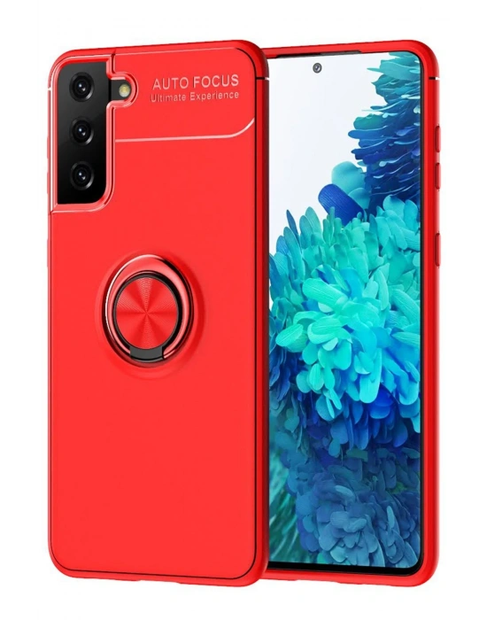 Newface Samsung Galaxy S21 Plus Kılıf Range Yüzüklü Silikon - Kırmızı