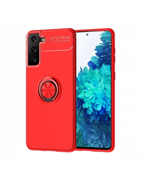 Newface Samsung Galaxy S21 Plus Kılıf Range Yüzüklü Silikon - Kırmızı