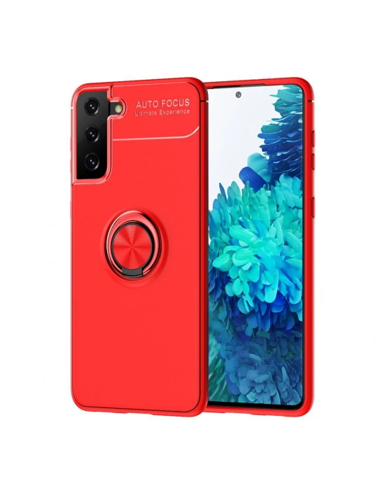 Newface Samsung Galaxy S21 Plus Kılıf Range Yüzüklü Silikon - Kırmızı