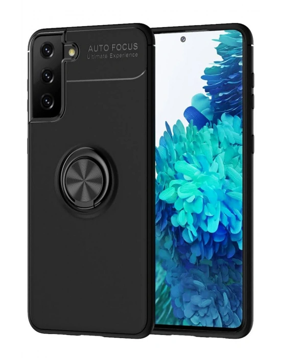 Newface Samsung Galaxy S21 Plus Kılıf Range Yüzüklü Silikon - Siyah