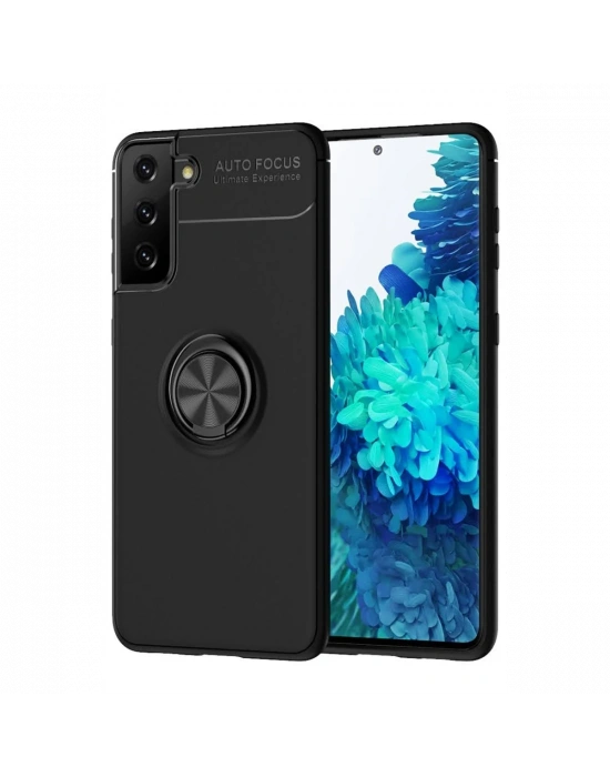 Newface Samsung Galaxy S21 Plus Kılıf Range Yüzüklü Silikon - Siyah