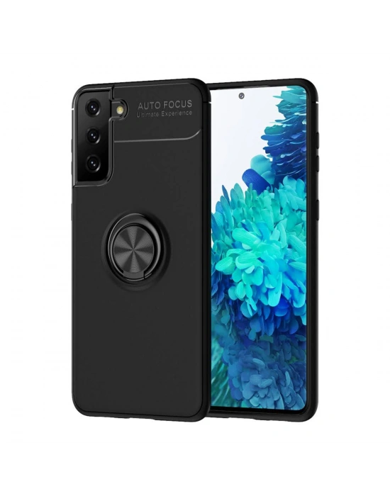 Newface Samsung Galaxy S21 Plus Kılıf Range Yüzüklü Silikon - Siyah