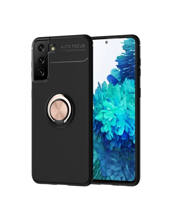 Newface Samsung Galaxy S21 Plus Kılıf Range Yüzüklü Silikon - Siyah-Gold