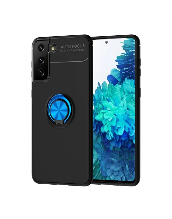 Newface Samsung Galaxy S21 Plus Kılıf Range Yüzüklü Silikon - Siyah-Mavi