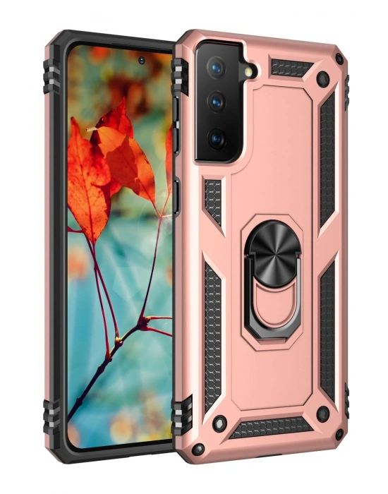 Newface Samsung Galaxy S21 Plus Kılıf Sofya Yüzüklü Silikon Kapak - Rose