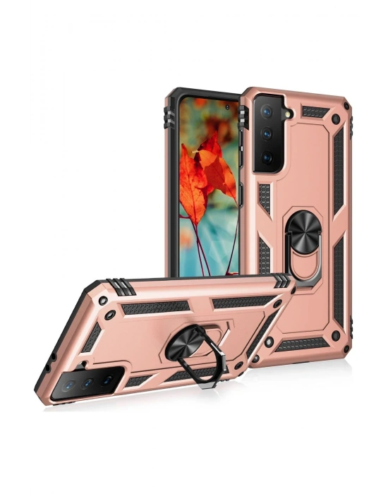 Newface Samsung Galaxy S21 Plus Kılıf Sofya Yüzüklü Silikon Kapak - Rose