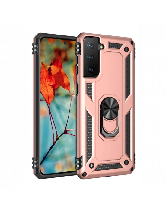 Newface Samsung Galaxy S21 Plus Kılıf Sofya Yüzüklü Silikon Kapak - Rose