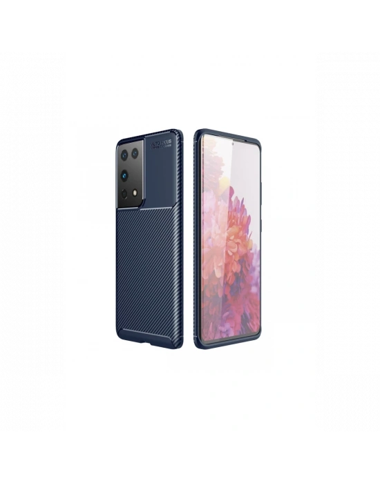 Newface Samsung Galaxy S21 Ultra Kılıf Auto Focus Karbon Kapak - Lacivert