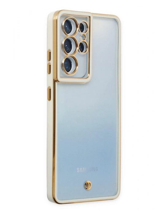 Newface Samsung Galaxy S21 Ultra Kılıf Liva Lens Silikon - Beyaz