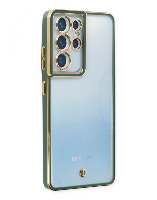 Newface Samsung Galaxy S21 Ultra Kılıf Liva Lens Silikon - Yeşil