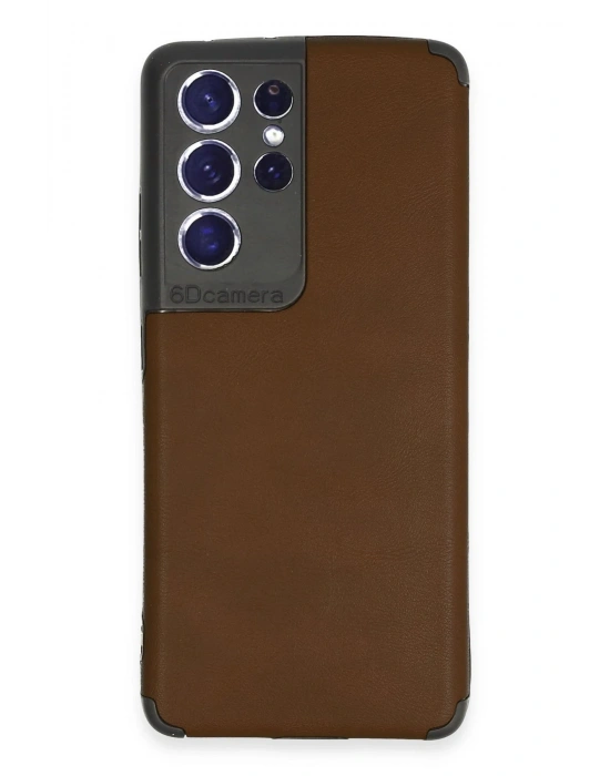 Newface Samsung Galaxy S21 Ultra Kılıf Loop Deri Silikon - Kahverengi