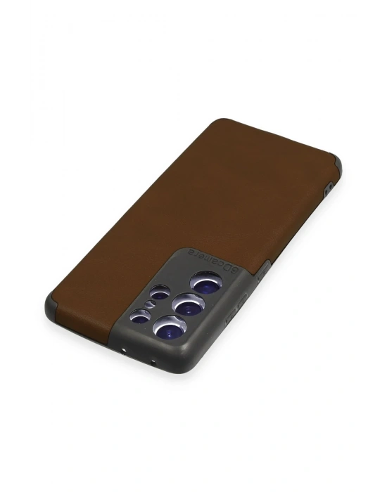 Newface Samsung Galaxy S21 Ultra Kılıf Loop Deri Silikon - Kahverengi