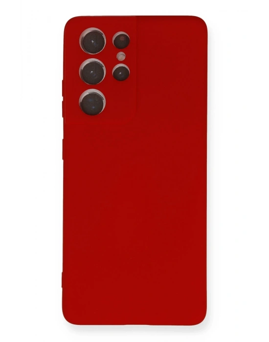 Newface Samsung Galaxy S21 Ultra Kılıf Nano içi Kadife Silikon - Kırmızı