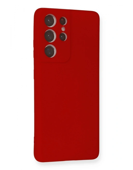 Newface Samsung Galaxy S21 Ultra Kılıf Nano içi Kadife Silikon - Kırmızı