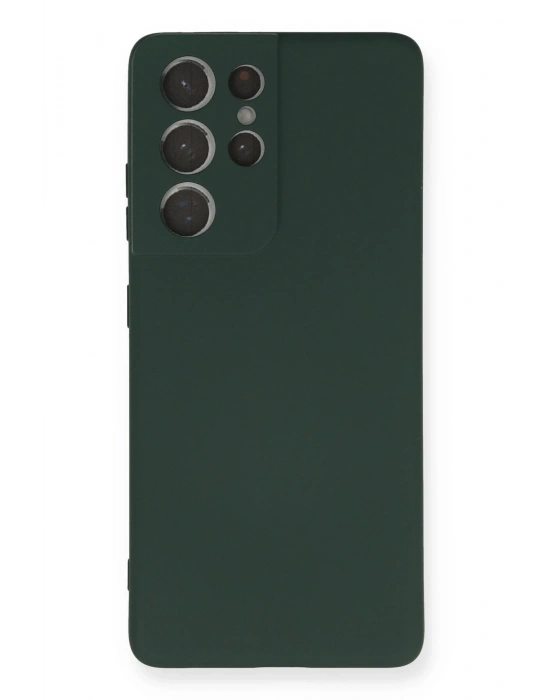 Newface Samsung Galaxy S21 Ultra Kılıf Nano içi Kadife Silikon - Koyu Yeşil