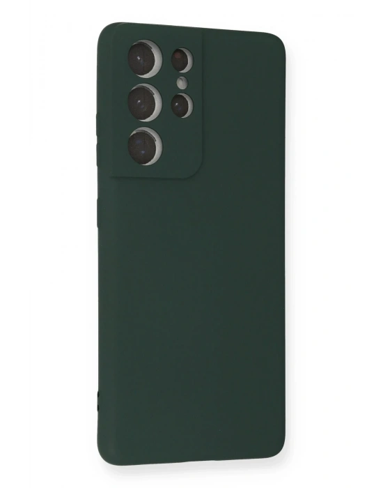 Newface Samsung Galaxy S21 Ultra Kılıf Nano içi Kadife Silikon - Koyu Yeşil