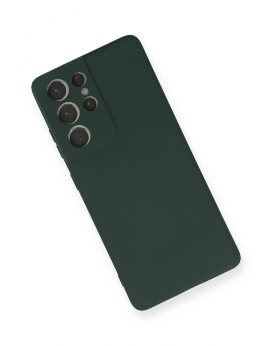 Newface Samsung Galaxy S21 Ultra Kılıf Nano içi Kadife Silikon - Koyu Yeşil
