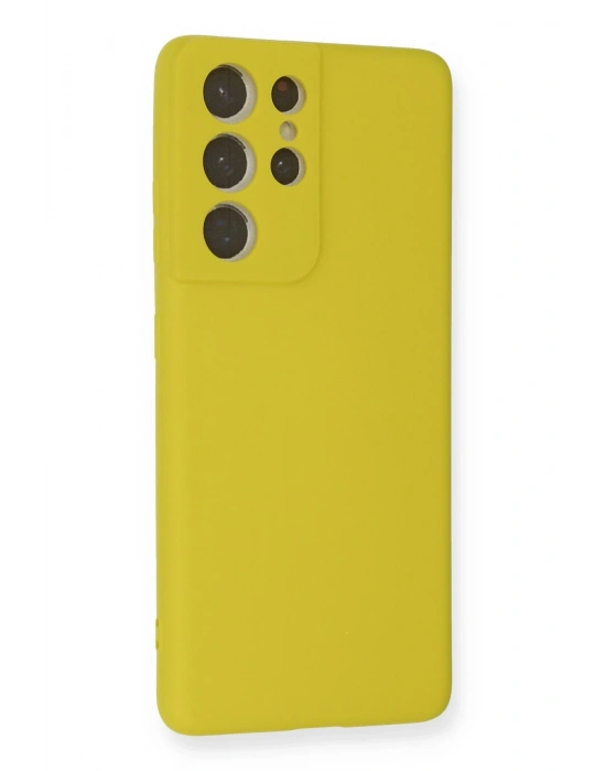 Newface Samsung Galaxy S21 Ultra Kılıf Nano içi Kadife Silikon - Sarı