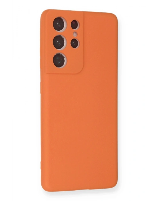Newface Samsung Galaxy S21 Ultra Kılıf Nano içi Kadife Silikon - Turuncu