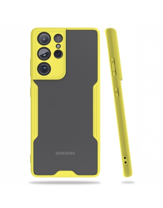 Newface Samsung Galaxy S21 Ultra Kılıf Platin Silikon - Sarı