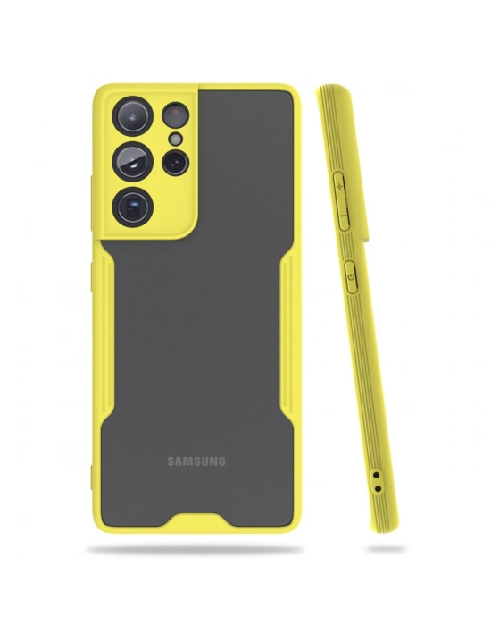 Newface Samsung Galaxy S21 Ultra Kılıf Platin Silikon - Sarı