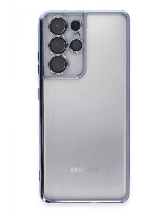 Newface Samsung Galaxy S21 Ultra Kılıf Razer Lensli Silikon - Açık Mavi