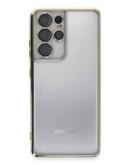 Newface Samsung Galaxy S21 Ultra Kılıf Razer Lensli Silikon - Gold