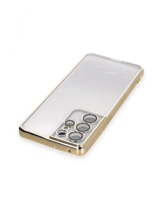 Newface Samsung Galaxy S21 Ultra Kılıf Razer Lensli Silikon - Gold