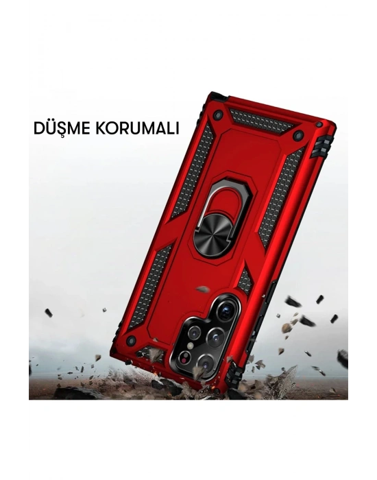 Newface Samsung Galaxy S21 Ultra Kılıf Sofya Yüzüklü Silikon Kapak - Gold