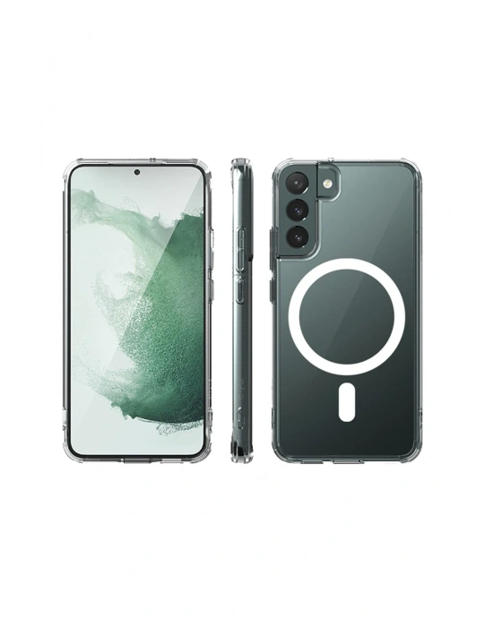 Newface Samsung Galaxy S22 Kılıf Magneticsafe Şeffaf Silikon - Şeffaf