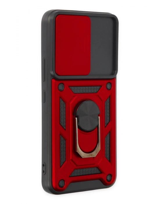 Newface Samsung Galaxy S22 Kılıf Pars Lens Yüzüklü Silikon - Kırmızı