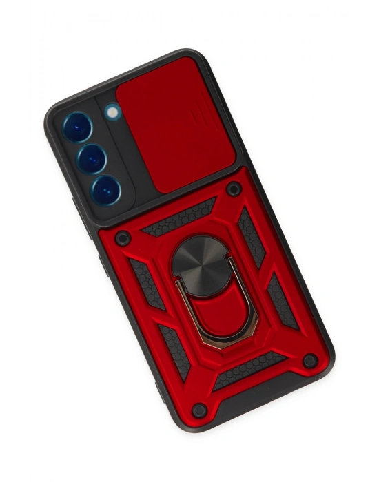 Newface Samsung Galaxy S22 Kılıf Pars Lens Yüzüklü Silikon - Kırmızı