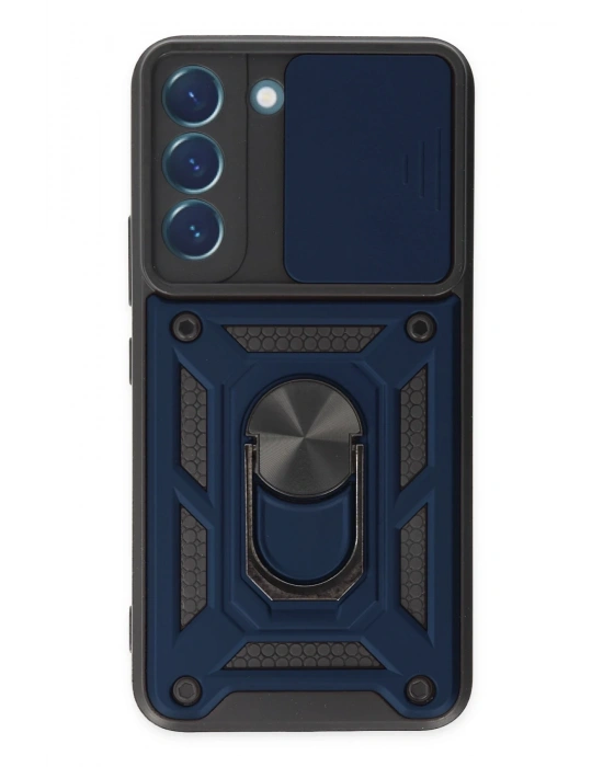 Newface Samsung Galaxy S22 Kılıf Pars Lens Yüzüklü Silikon - Lacivert