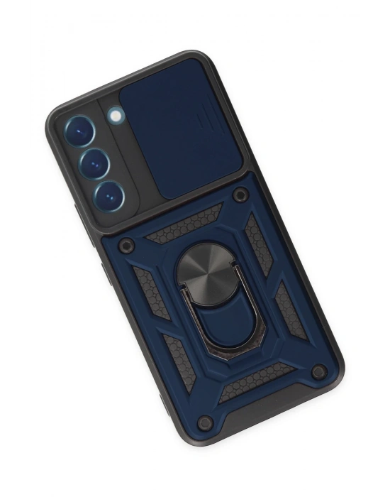 Newface Samsung Galaxy S22 Kılıf Pars Lens Yüzüklü Silikon - Lacivert