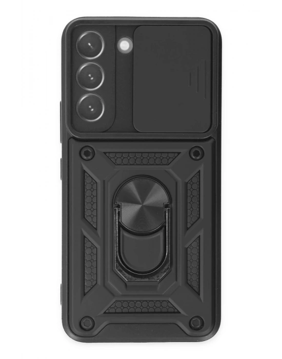 Newface Samsung Galaxy S22 Kılıf Pars Lens Yüzüklü Silikon - Siyah