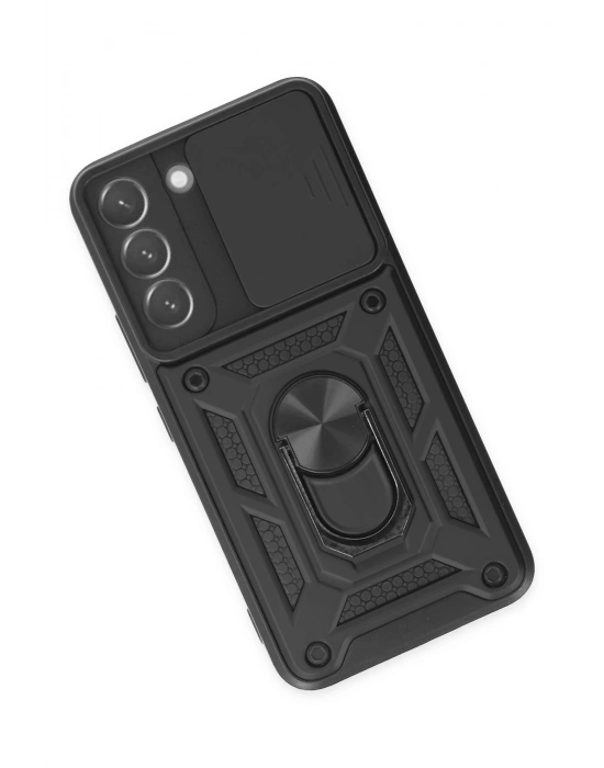 Newface Samsung Galaxy S22 Kılıf Pars Lens Yüzüklü Silikon - Siyah