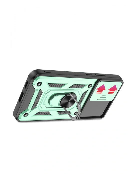 Newface Samsung Galaxy S22 Kılıf Pars Lens Yüzüklü Silikon - Yeşil