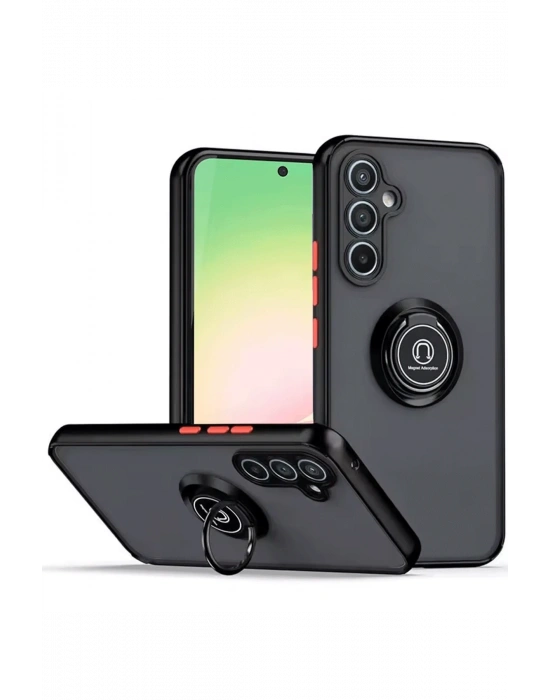 Newface Samsung Galaxy S23 FE Kılıf Montreal Yüzüklü Silikon Kapak - Siyah