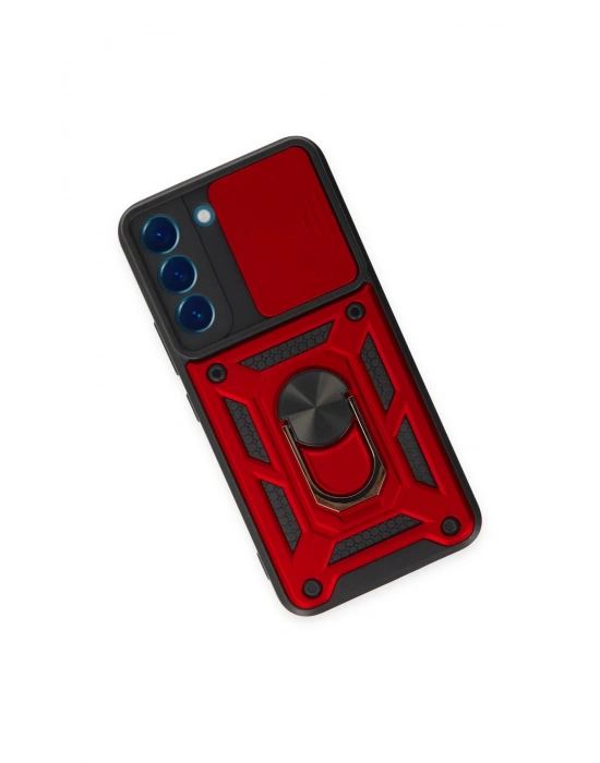 Newface Samsung Galaxy S23 FE Kılıf Pars Lens Yüzüklü Silikon - Kırmızı