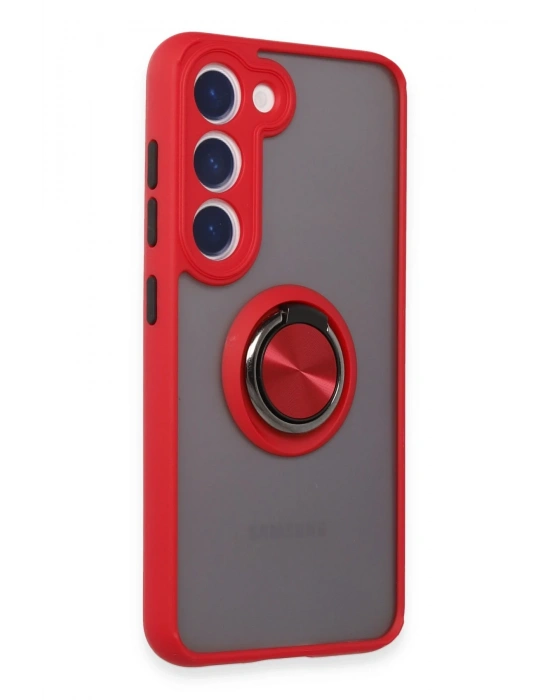 Newface Samsung Galaxy S23 Kılıf Montreal Yüzüklü Silikon Kapak - Kırmızı